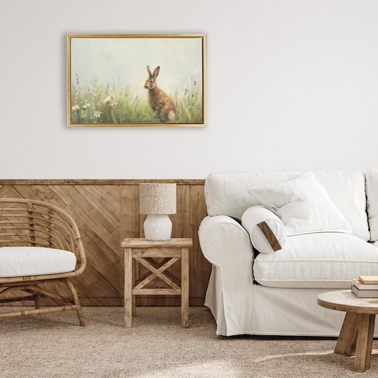 Stupell Industries Brown Rabbit with Daisies Floating Frame Wall Art